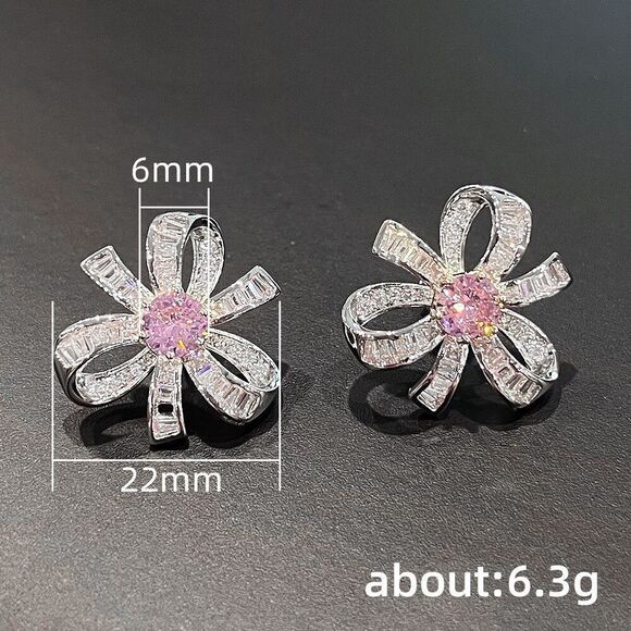 🌸Luxurious Pink Sapphire and Diamond Baguette Cherry Blossom Stud Earrin… - Picture 3 of 16